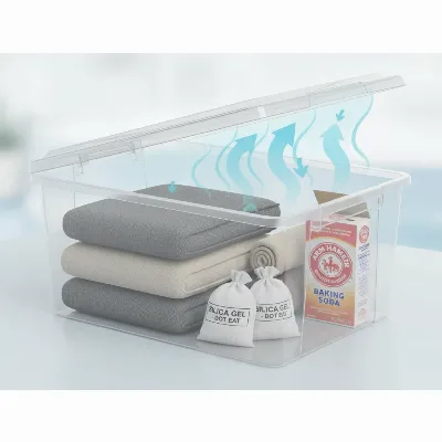 Moisture absorbers and good airflow preventing mold in a plastic deck box