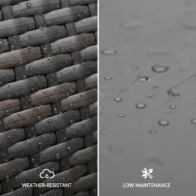 Detailed side-by-side comparison of wicker and resin deck box materials, highlighting textures and features
